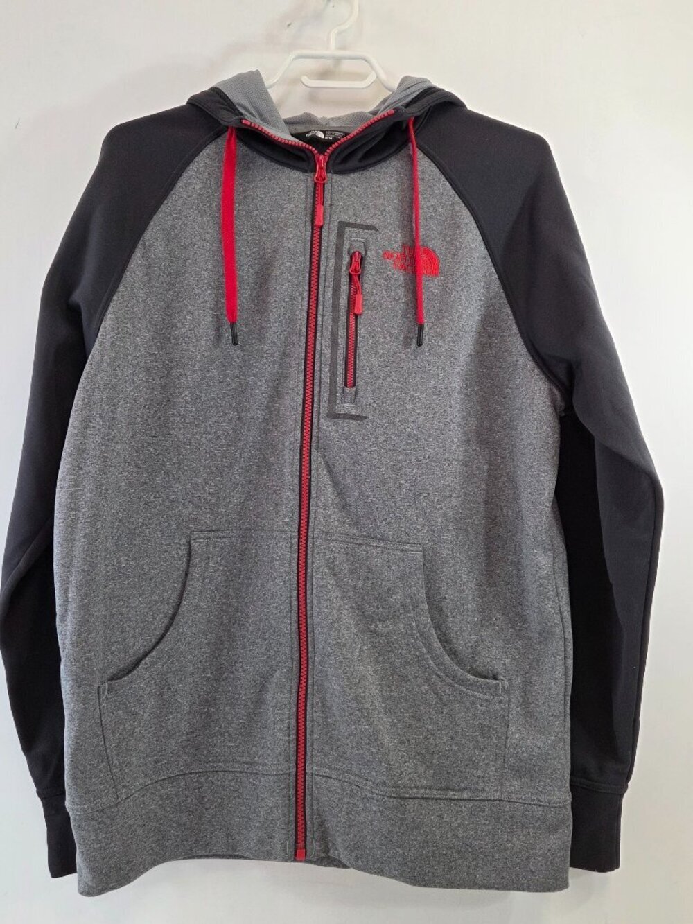 The North Face Mens Zip Up Hoodie Gray Black Red Size Medium